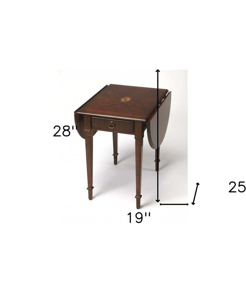 19" Brown and Dark Brown Wood Oval Coffee Table With Drawer