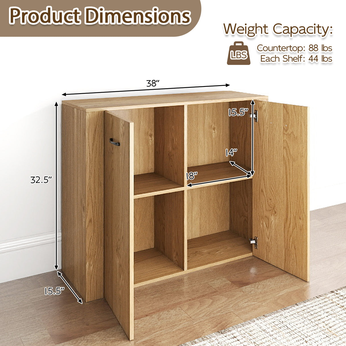 38" Buffet Modern Sideboard Cabinet with Storage-Natural