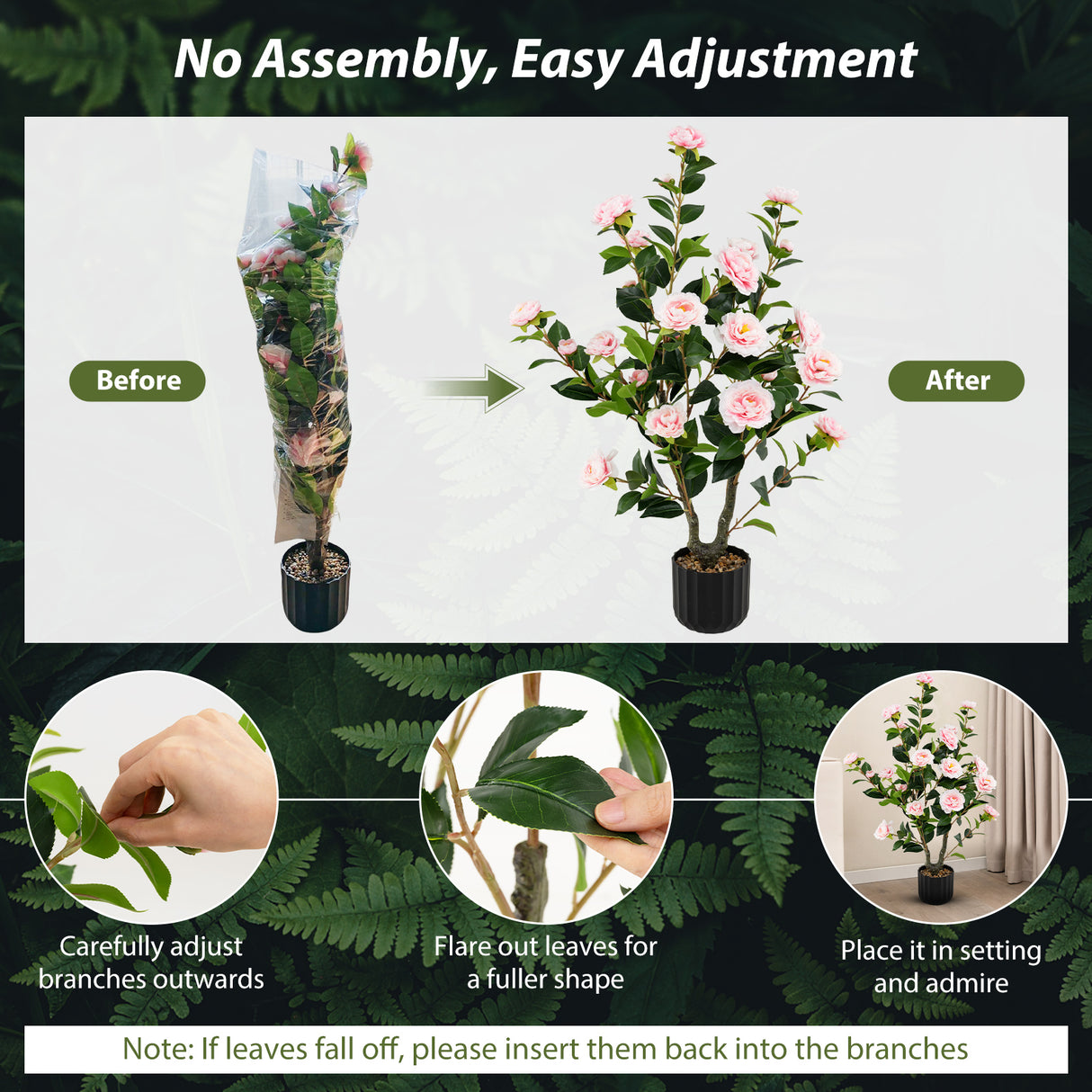 38 Inch Artificial Camellia Tree Faux Flower Plant in Cement Pot 2 Pack-Pink