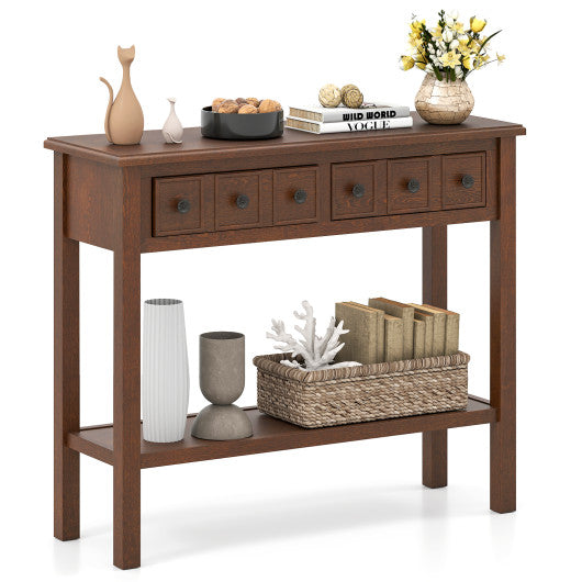 38 Inch Rustic Console Table with 2 Drawers and Bottom Open Shelf-Espresso