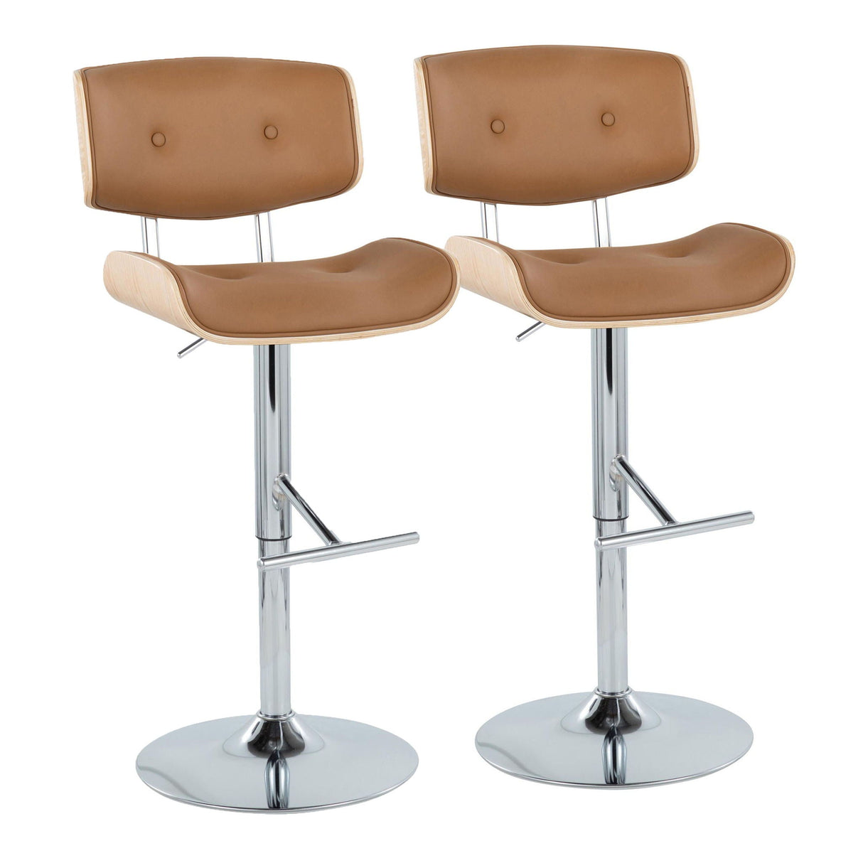 Lombardi - Contemporary Adjustable Barstool With Swivel With Straight T Footrest (Set of 2) by Couch.com