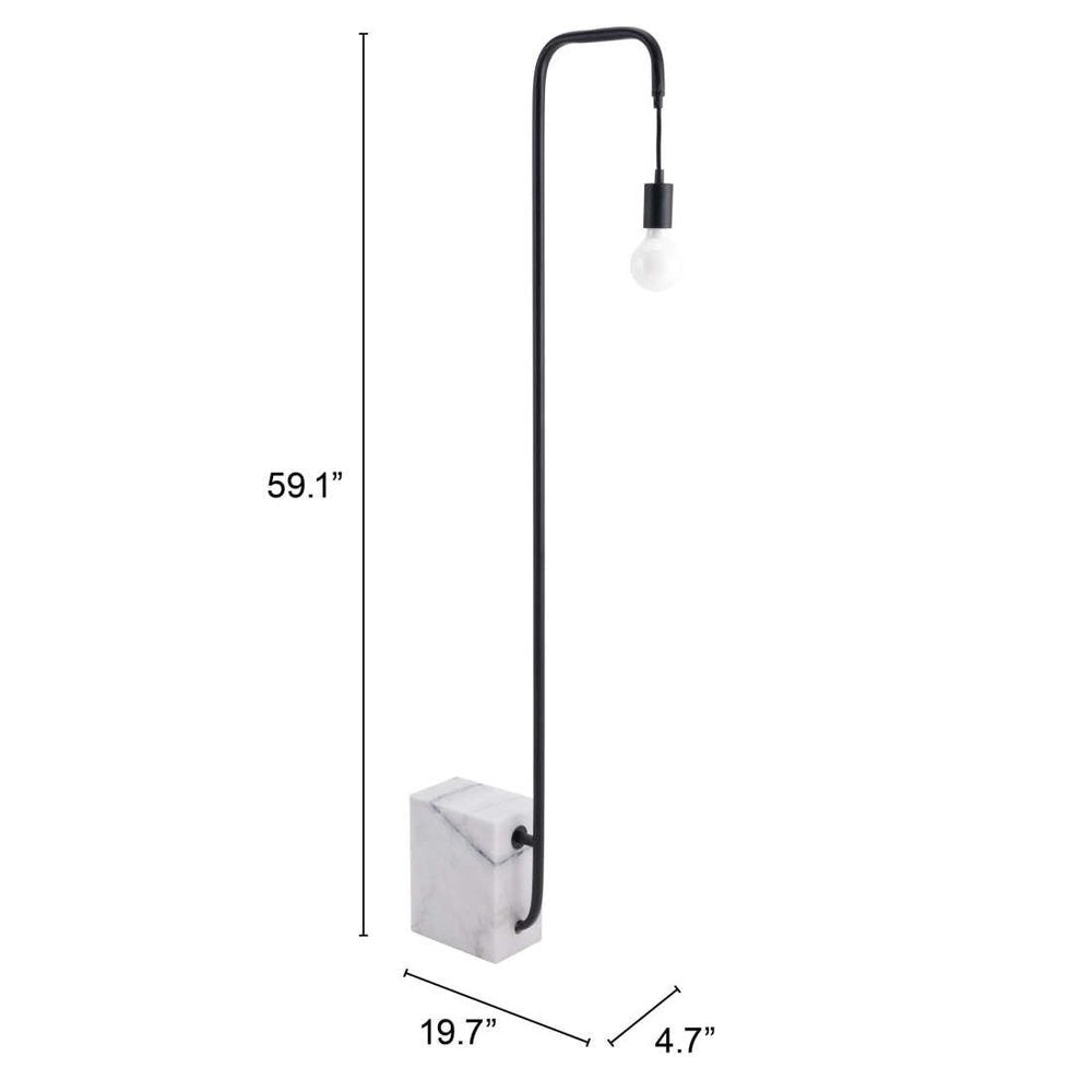 59" Black And White Marble And Steel LED Floor Lamp