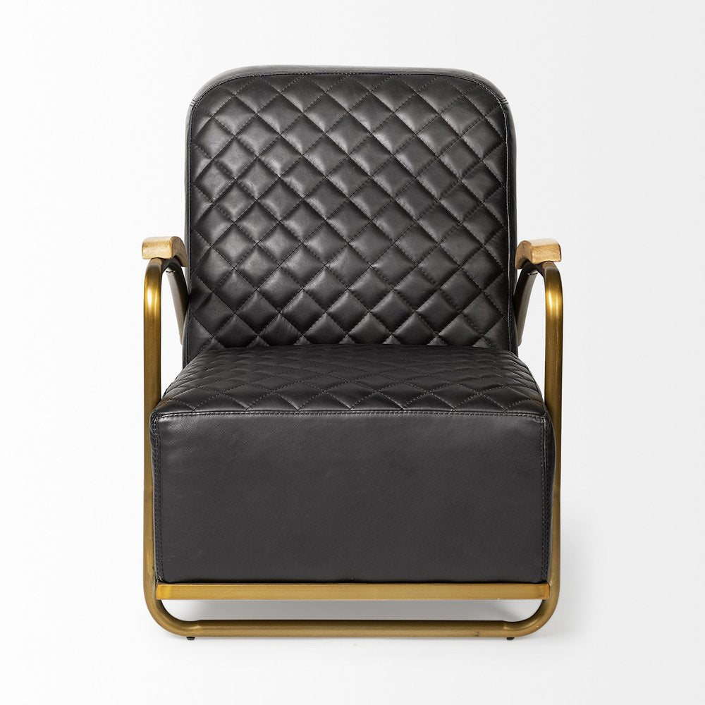 36" Black and Gold Leather Lounge Chair