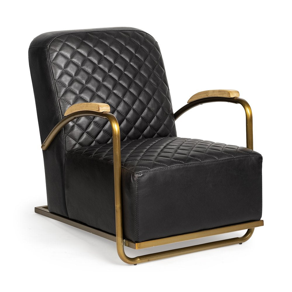 36" Black and Gold Leather Lounge Chair