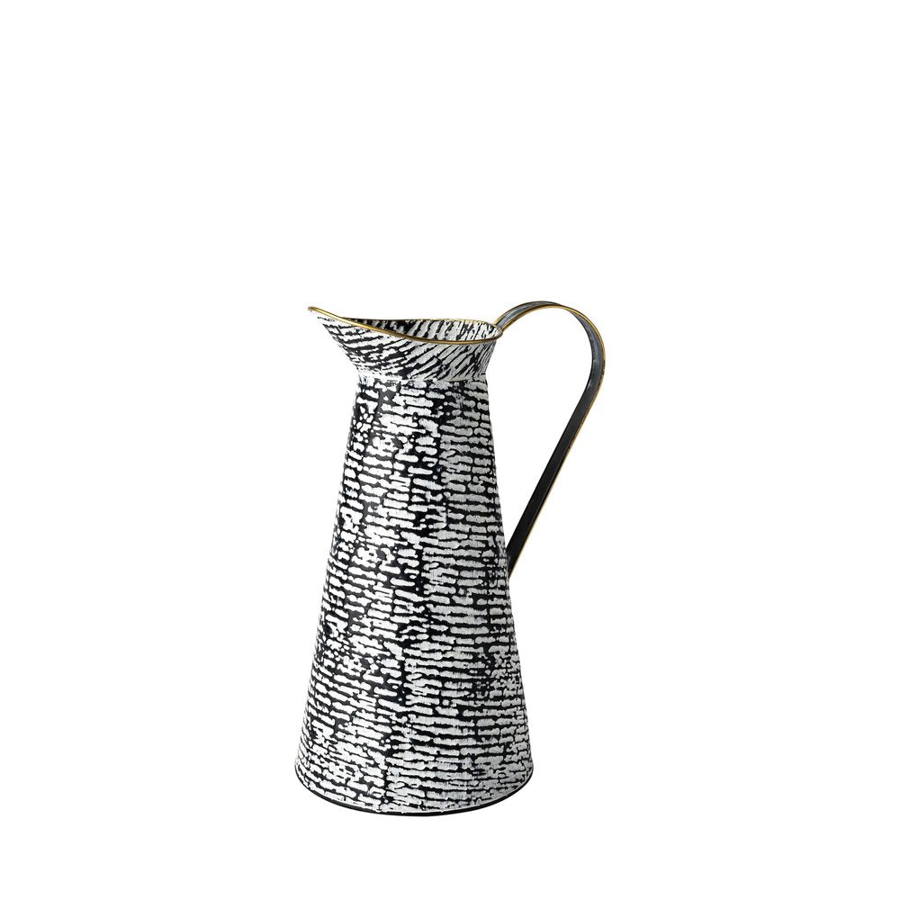 14" Black And White Abstract Cylinder Metal Jug Vase