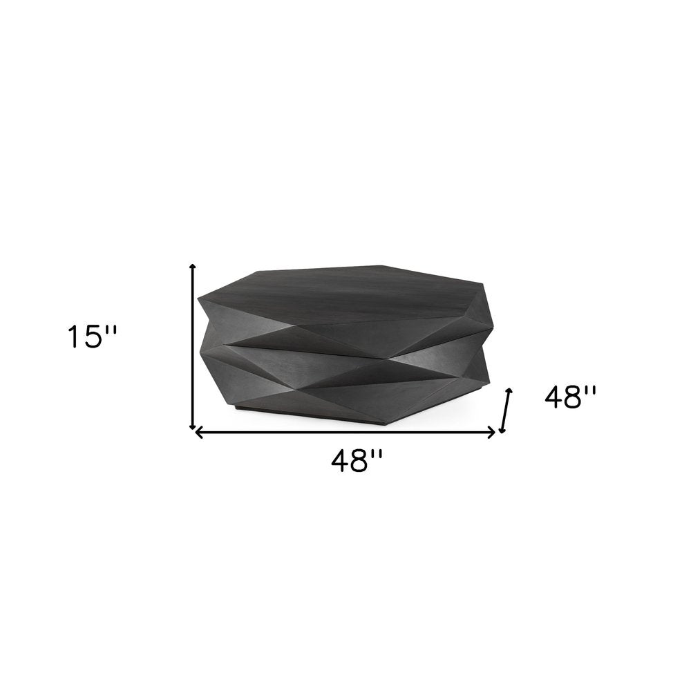 48" Black Wood Octagon Solid Coffee Table