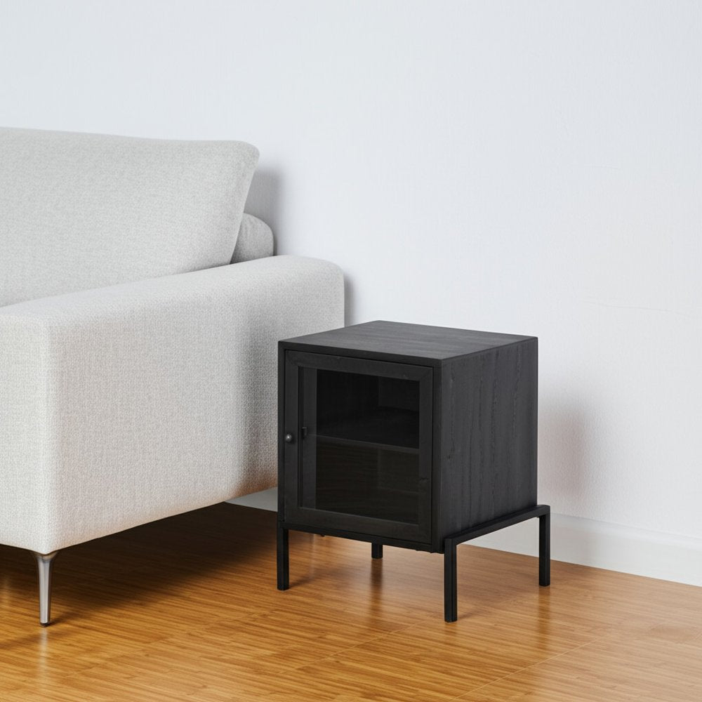 26" Black And Brown Solid Wood Square End Table