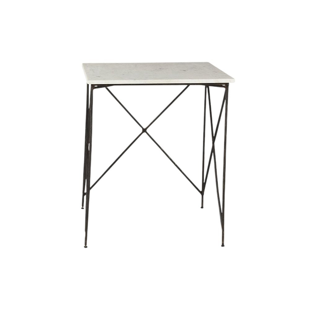 Set of Two White and Black Marble and Metal Square Nested Tables
