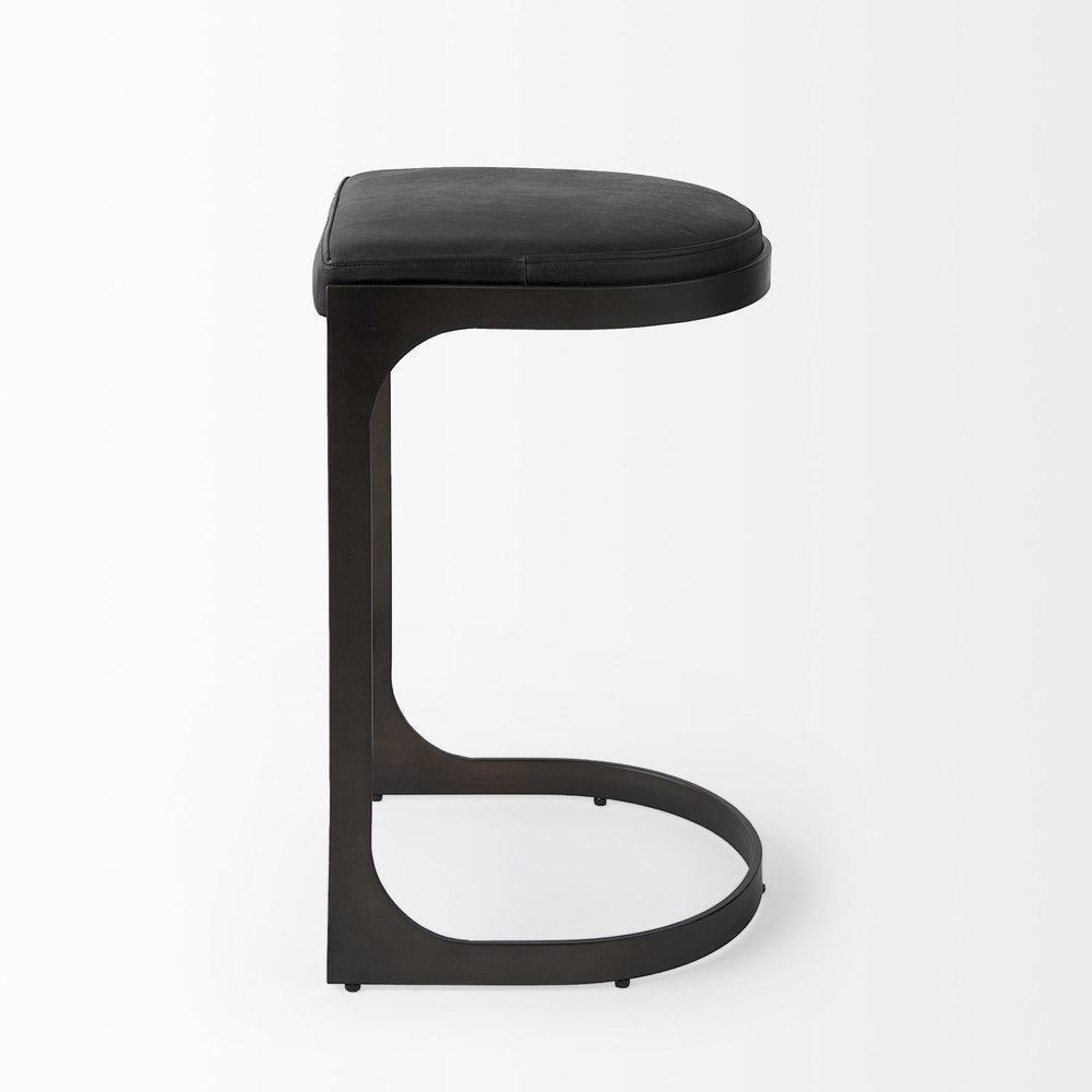 29" Black Faux Leather and Metal Backless Bar Chair