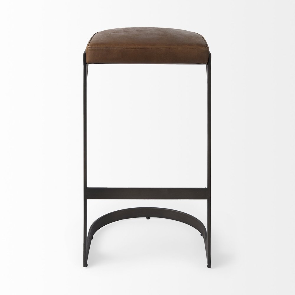 35" Black Leather and Metal Backless Bar Chair
