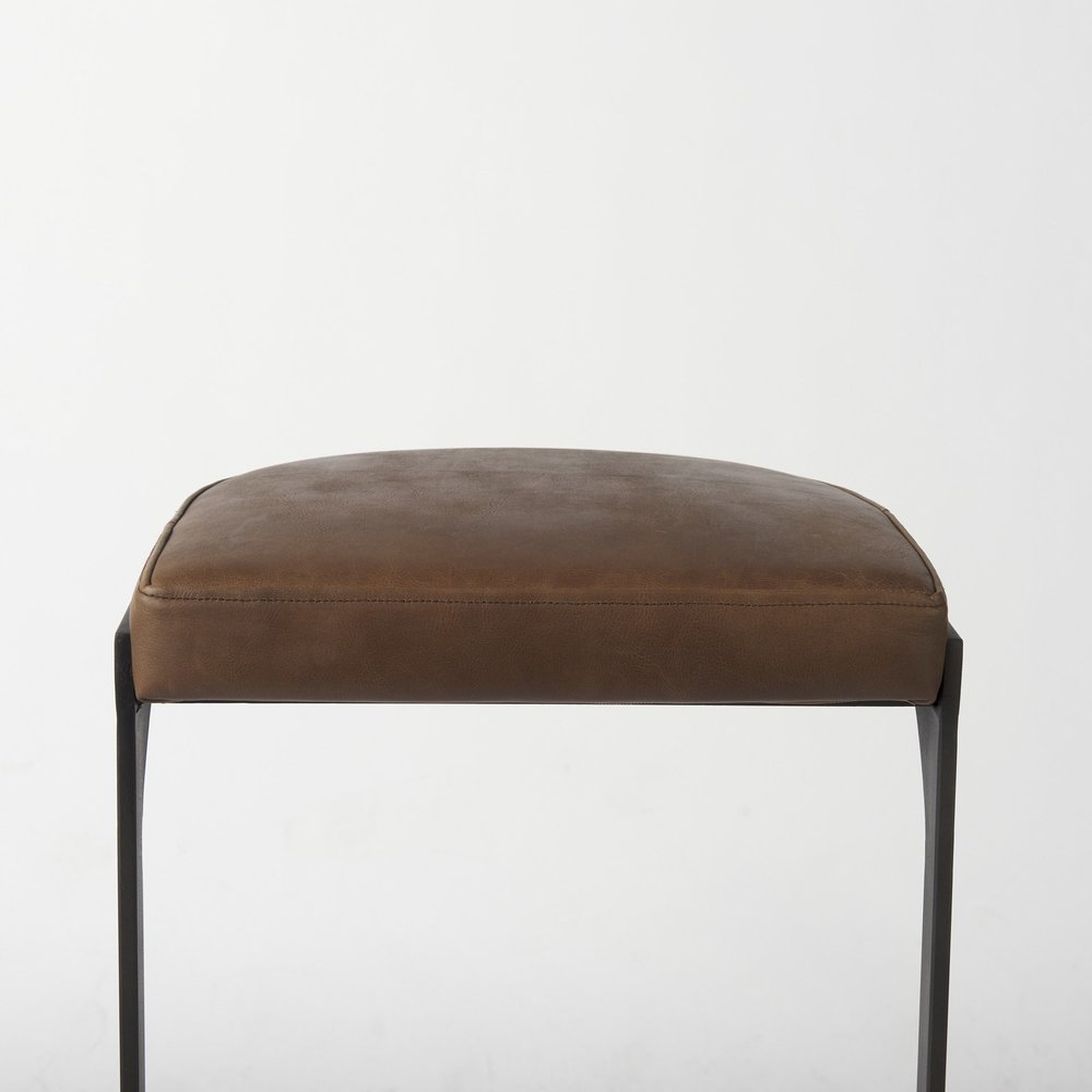 35" Black Leather and Metal Backless Bar Chair