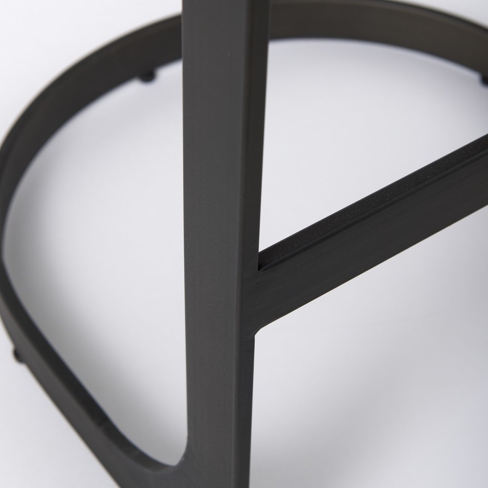 35" Black Leather and Metal Backless Bar Chair