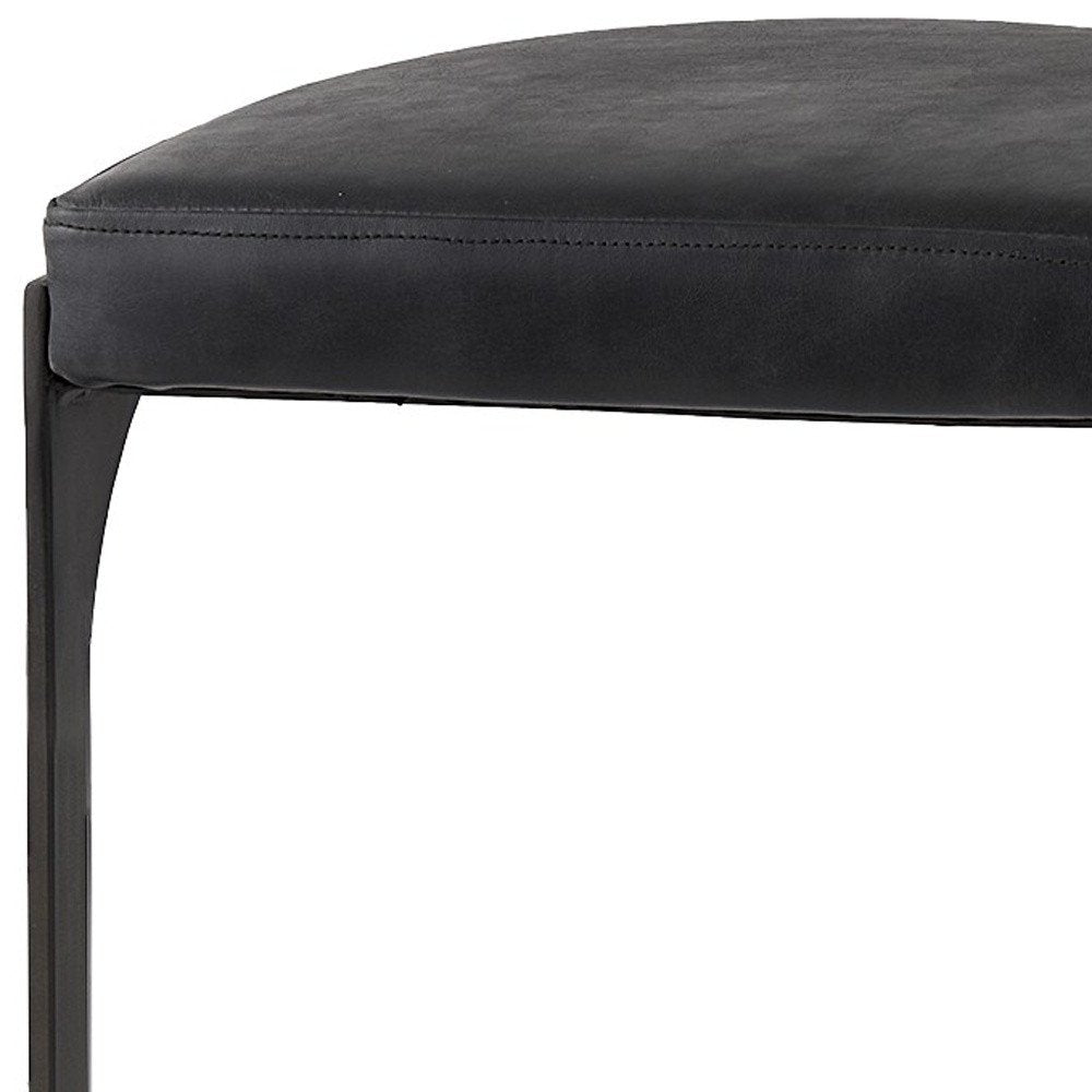 35" Black Leather and Metal Backless Bar Chair