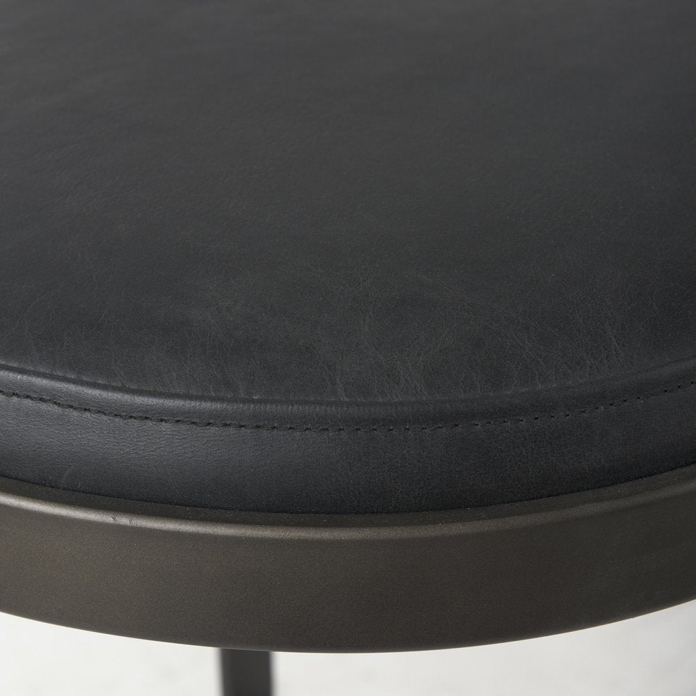 35" Black Leather and Metal Backless Bar Chair