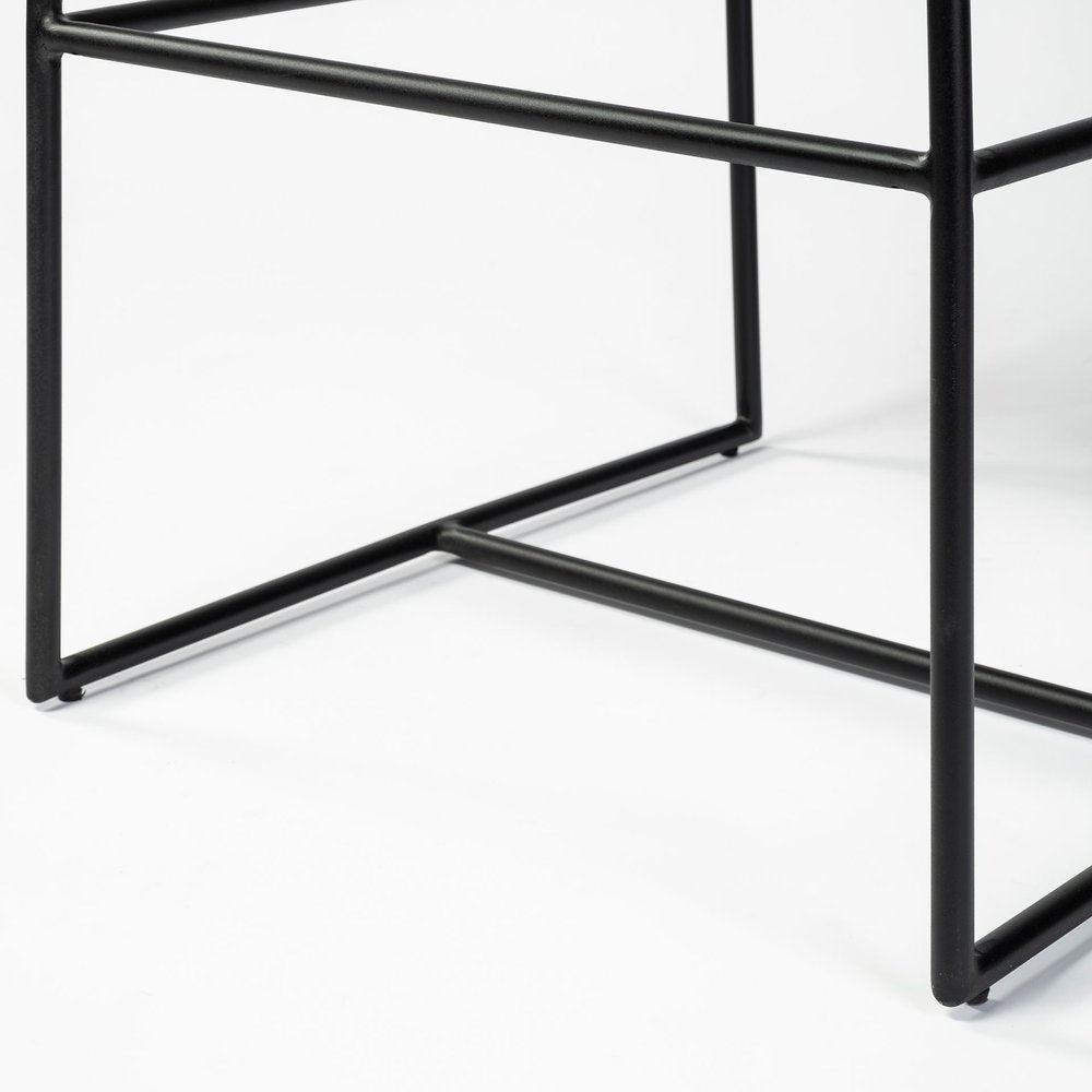 29" Beige and Black Fabric and Metal Counter Height Bar Chair