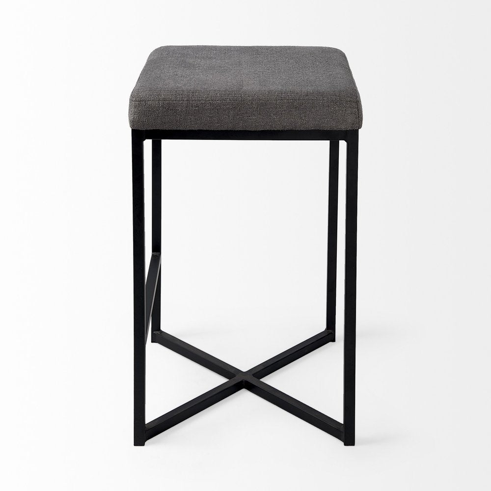 26" Gray And Black Fabric And Metal Backless Counter Height Bar Chair
