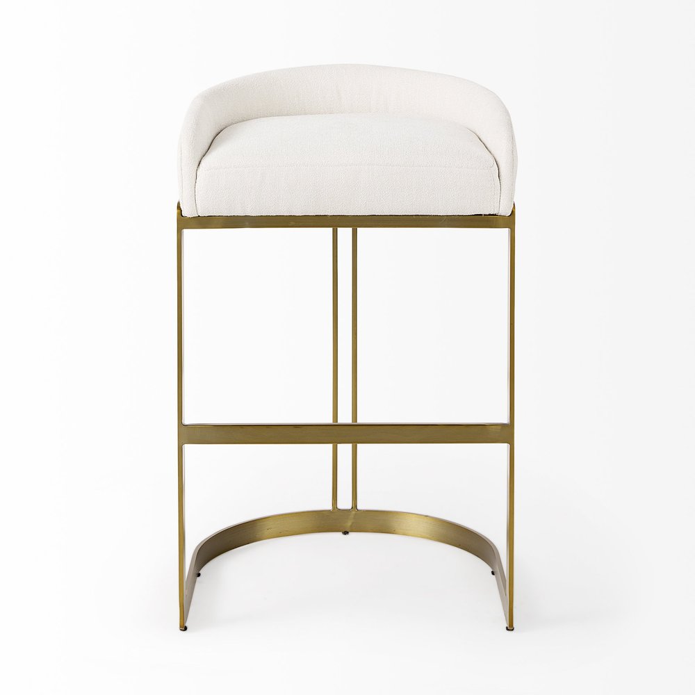 35" White and Gold Fabric and Metal Low Back Bar Chair