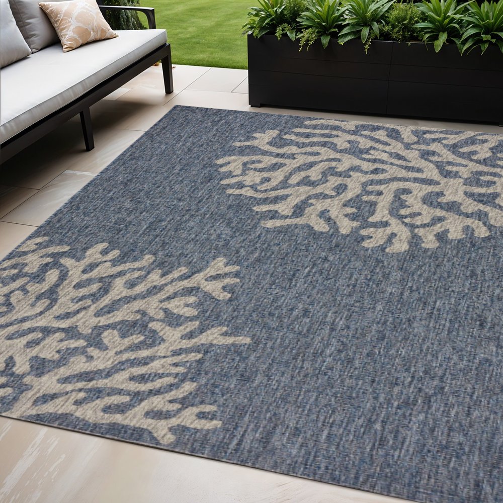 5' X 7' Blue And Gray Indoor Outdoor Area Rug