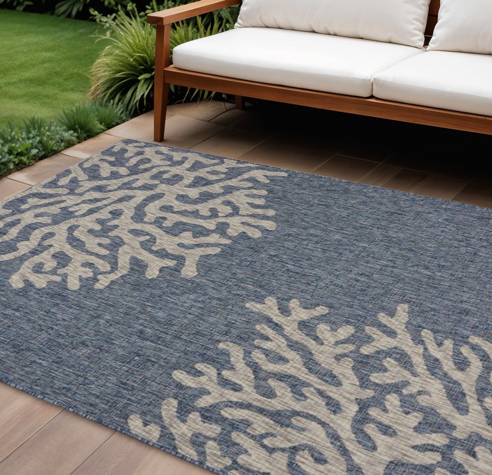 8' X 9' Blue And Gray Indoor Outdoor Area Rug
