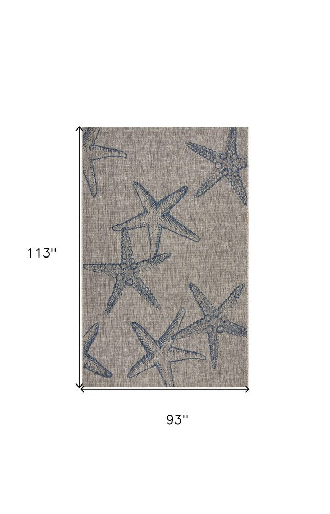 8' X 9' Blue And Gray Starfish Indoor Outdoor Area Rug
