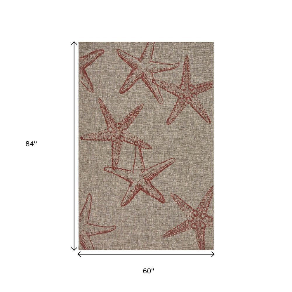 5' X 7' Beige Indoor Outdoor Area Rug