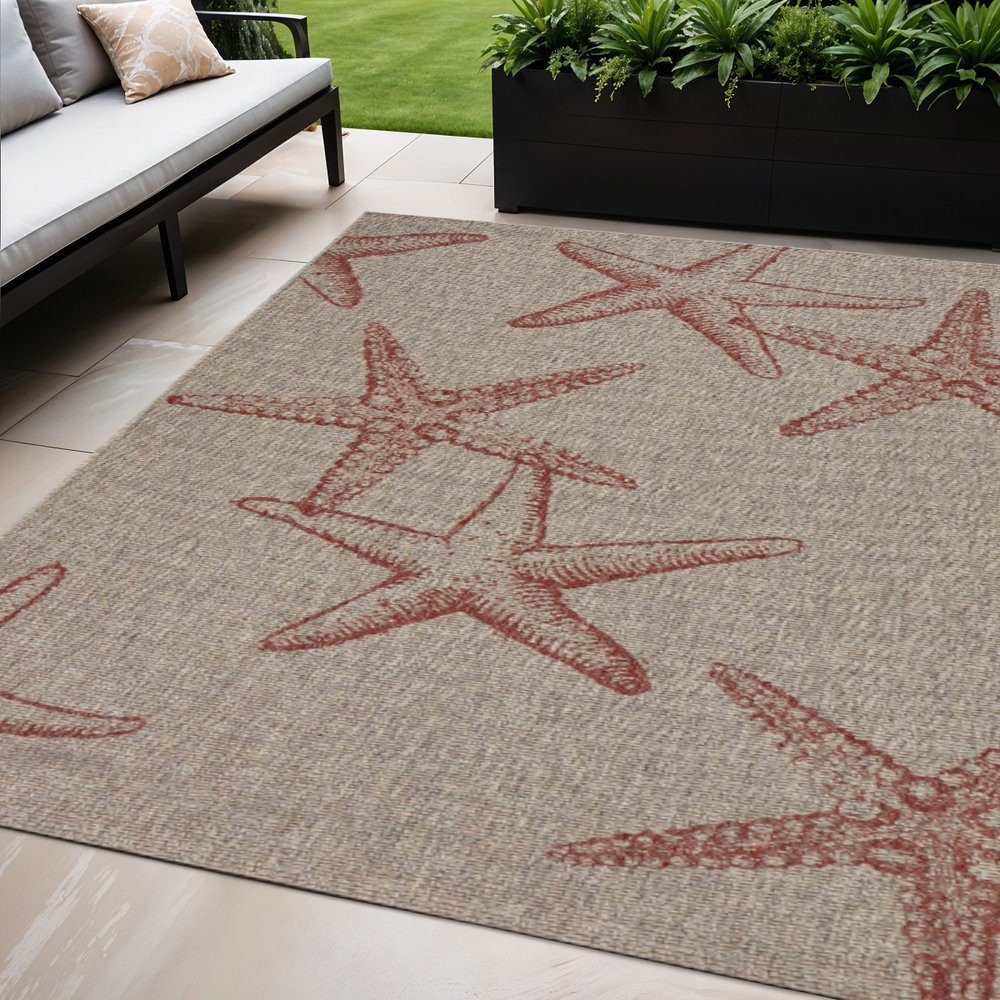 5' X 7' Beige Indoor Outdoor Area Rug