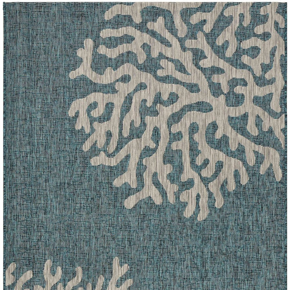 5' X 7' Blue And Gray Coral Indoor Outdoor Area Rug