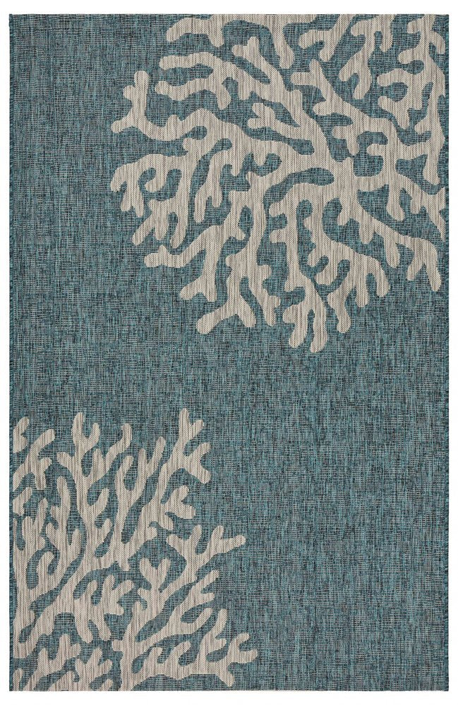 5' X 7' Blue And Gray Coral Indoor Outdoor Area Rug