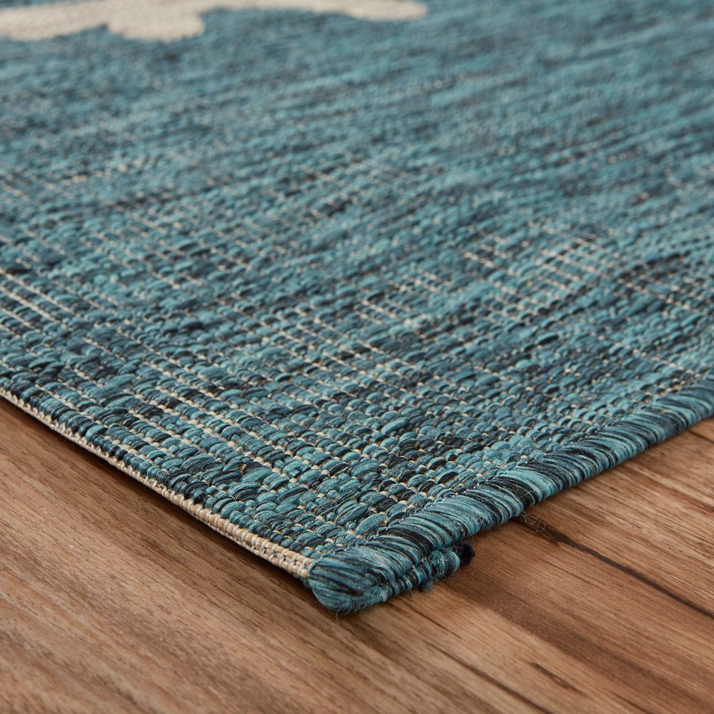 5' X 7' Blue And Gray Coral Indoor Outdoor Area Rug