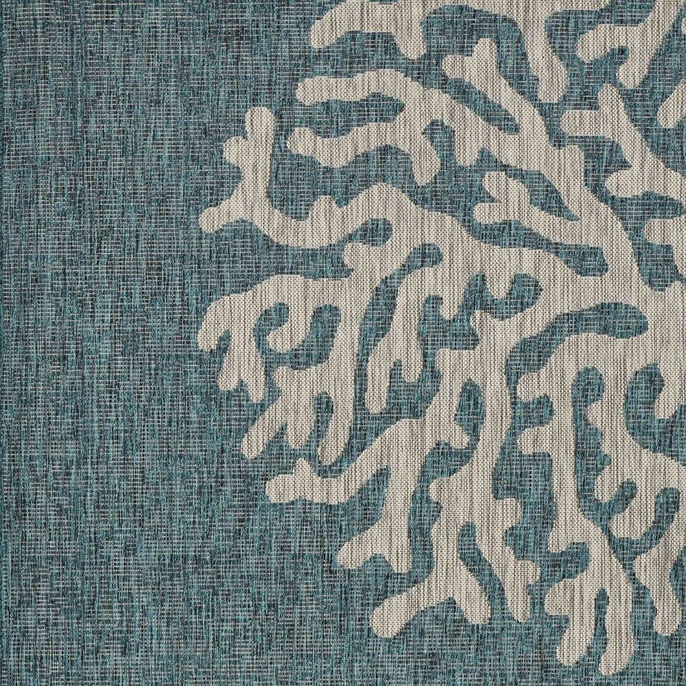 5' X 7' Blue And Gray Coral Indoor Outdoor Area Rug