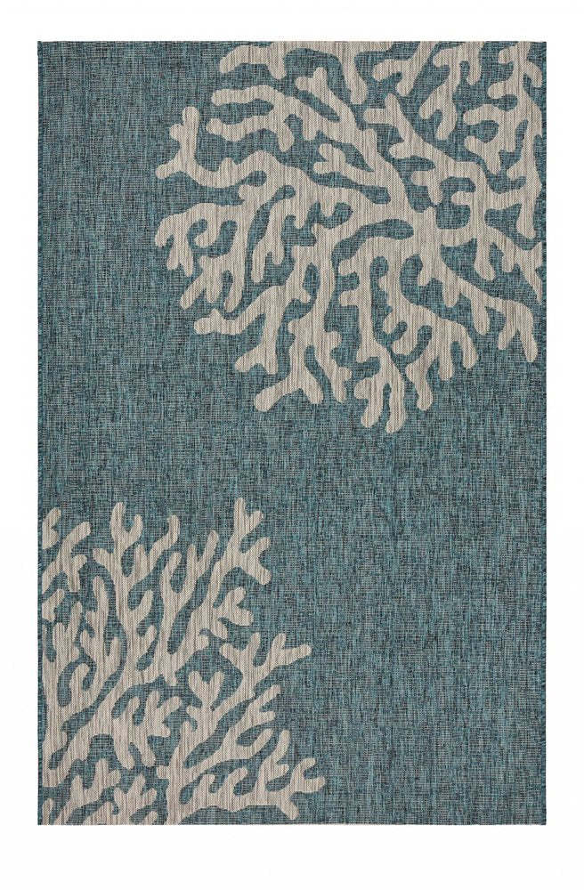 5' X 7' Blue And Gray Coral Indoor Outdoor Area Rug
