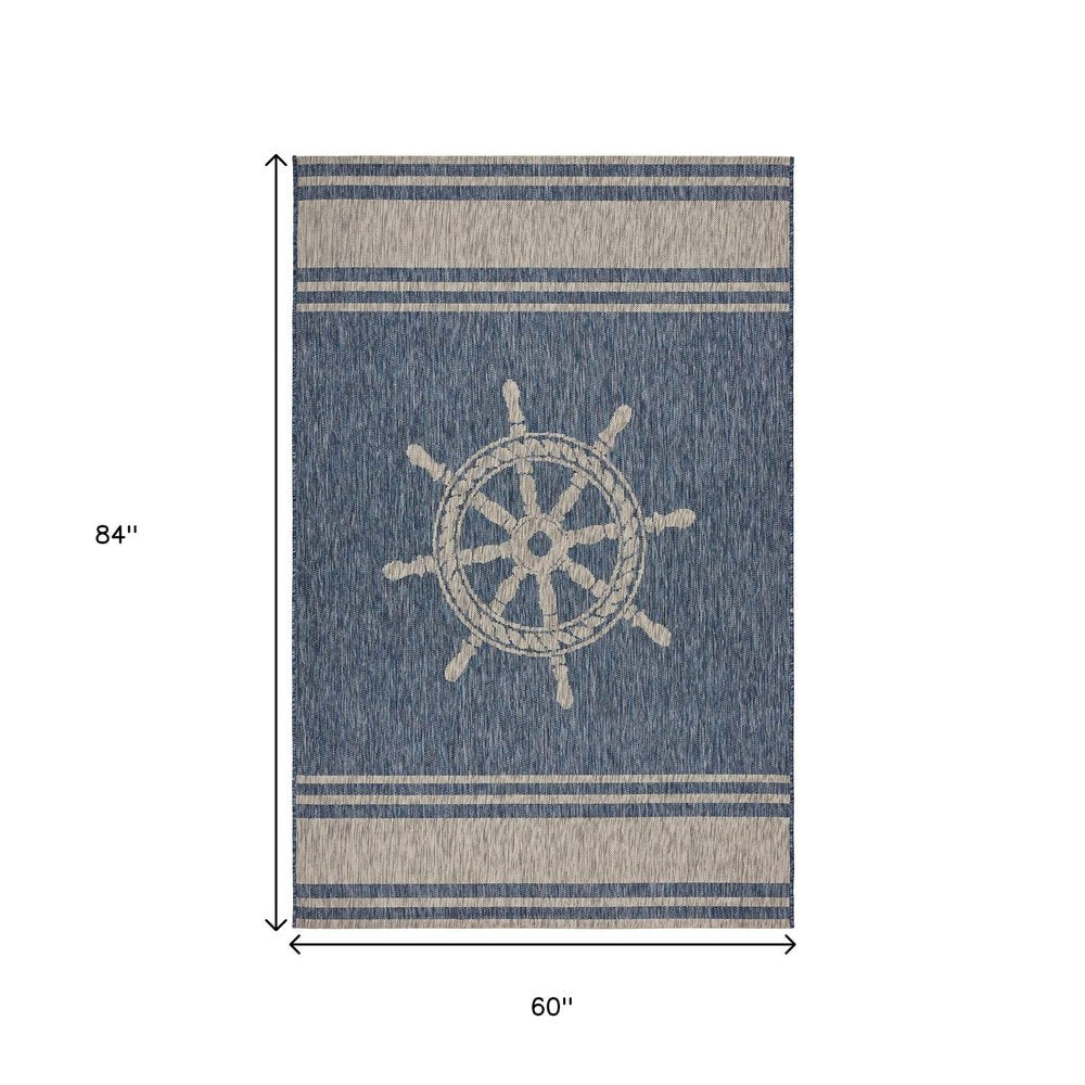 5' X 7' Blue And Gray Indoor Outdoor Area Rug