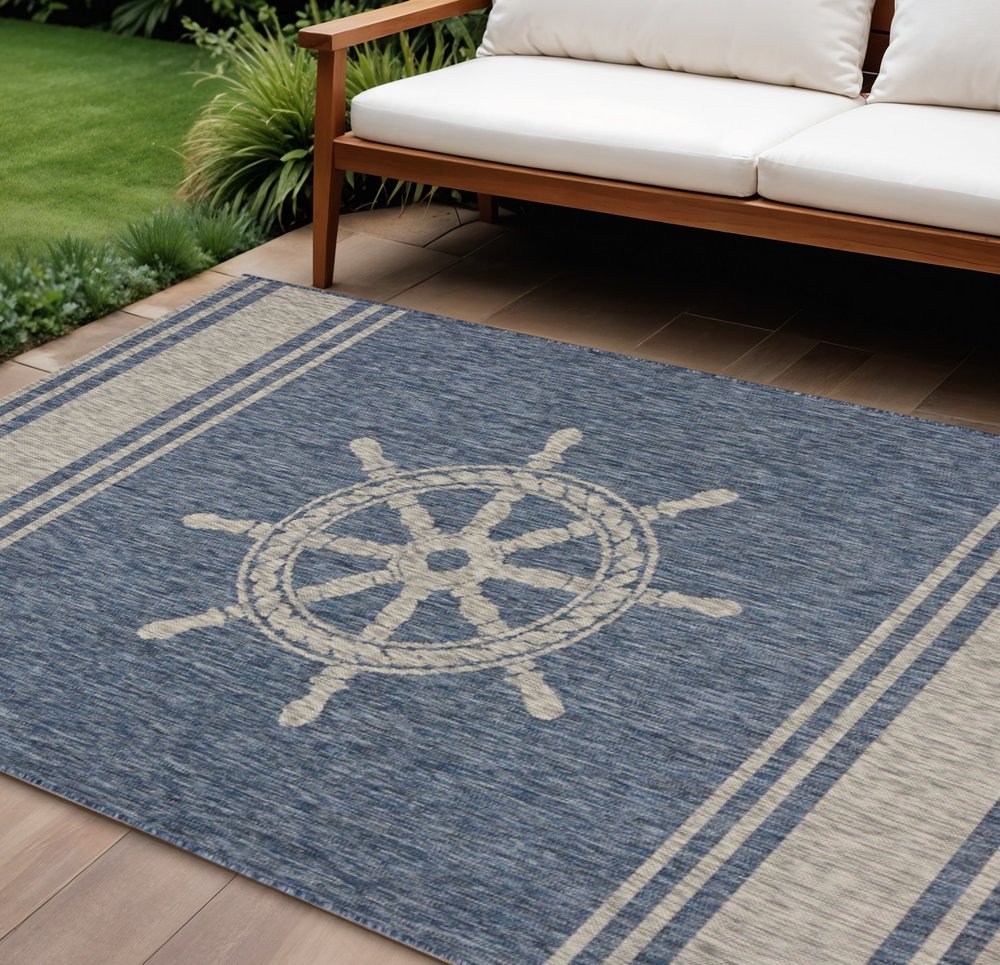 5' X 7' Blue And Gray Indoor Outdoor Area Rug
