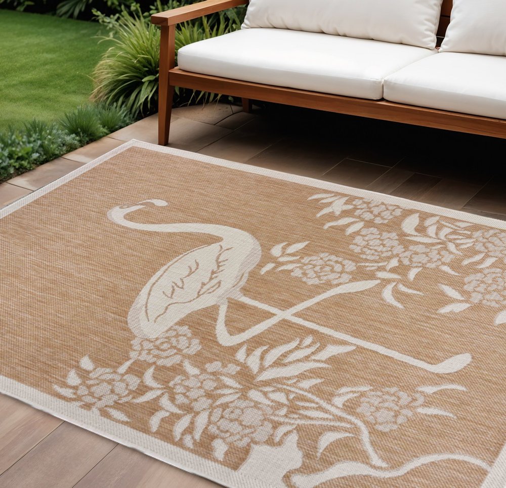 5' X 7' Beige Flamingo Indoor Outdoor Area Rug