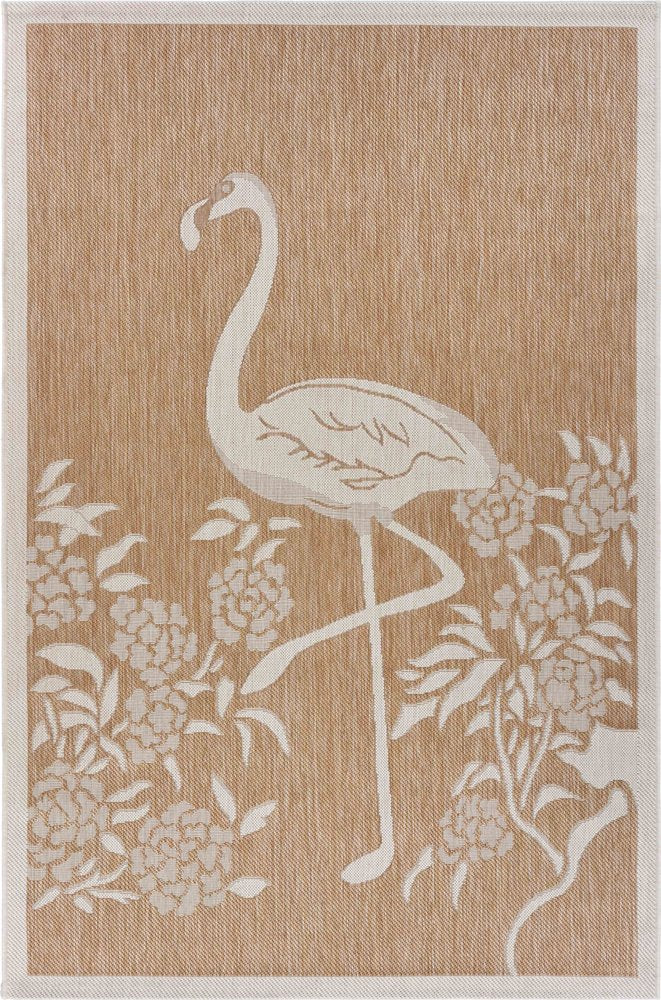 5' X 7' Beige Flamingo Indoor Outdoor Area Rug