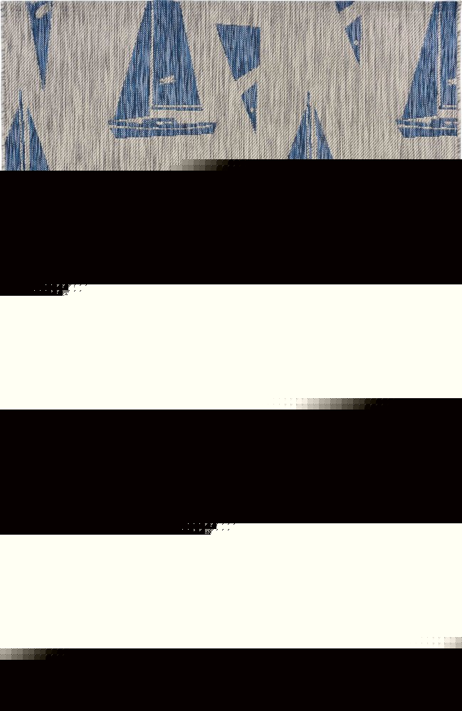 5' X 7' Gray And Blue Sailboat Indoor Outdoor Area Rug