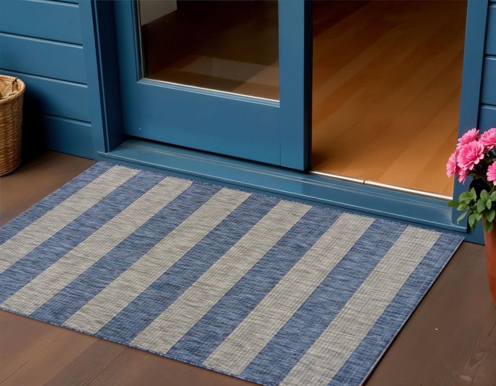 2' X 3' Blue And Gray Indoor Outdoor Area Rug