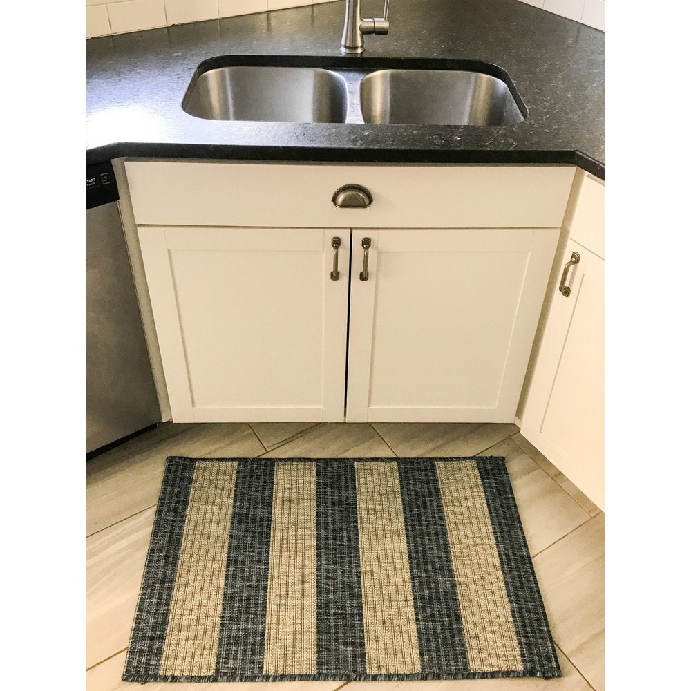 2' X 3' Blue And Gray Indoor Outdoor Area Rug
