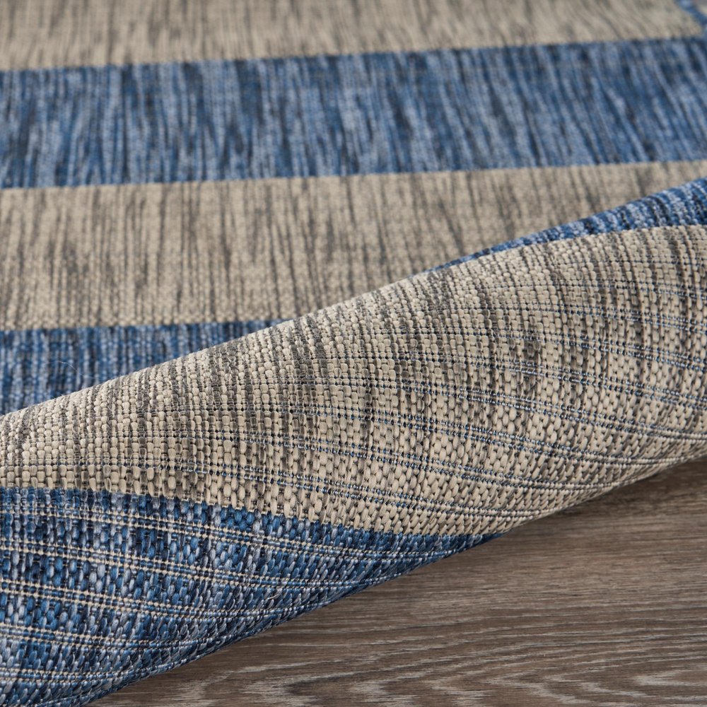 5' X 7' Blue And Gray Striped Indoor Outdoor Area Rug