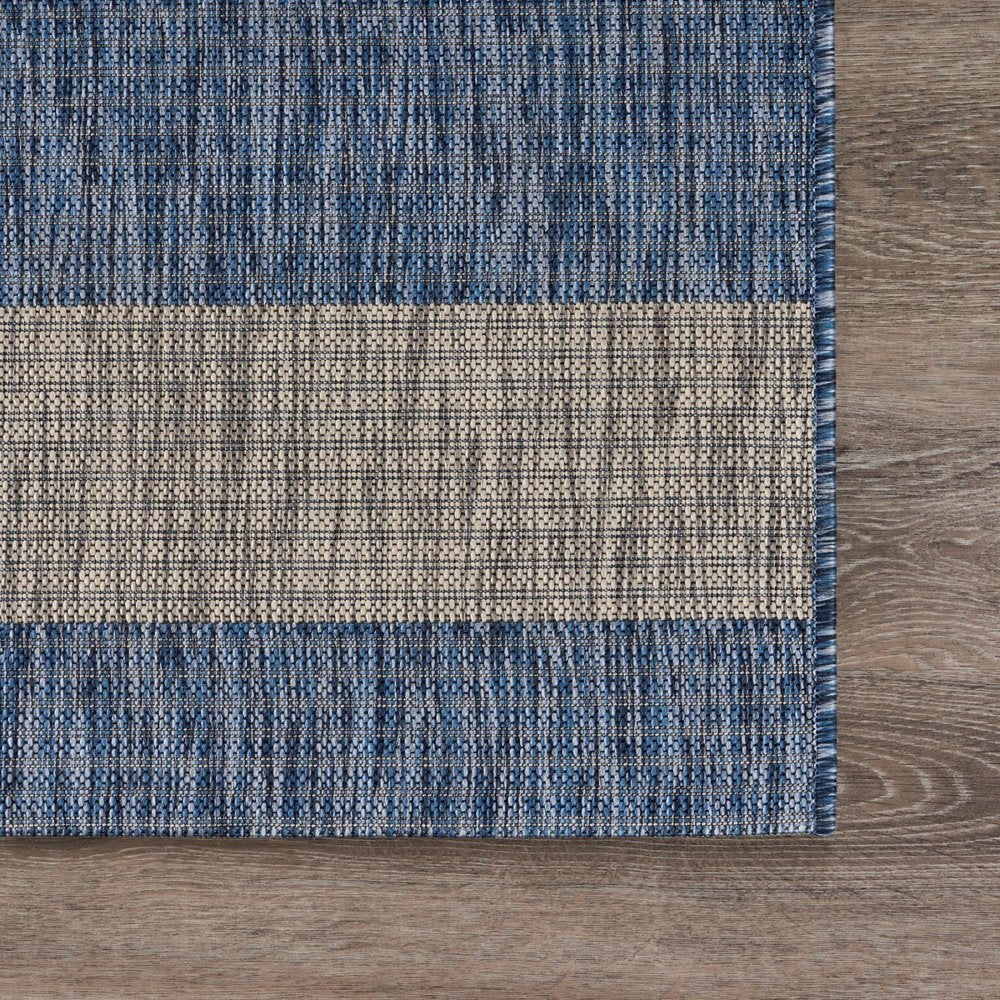 5' X 7' Blue And Gray Striped Indoor Outdoor Area Rug
