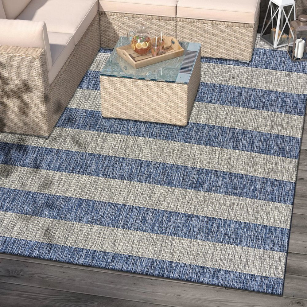 2' X 3' Blue And Gray Indoor Outdoor Area Rug