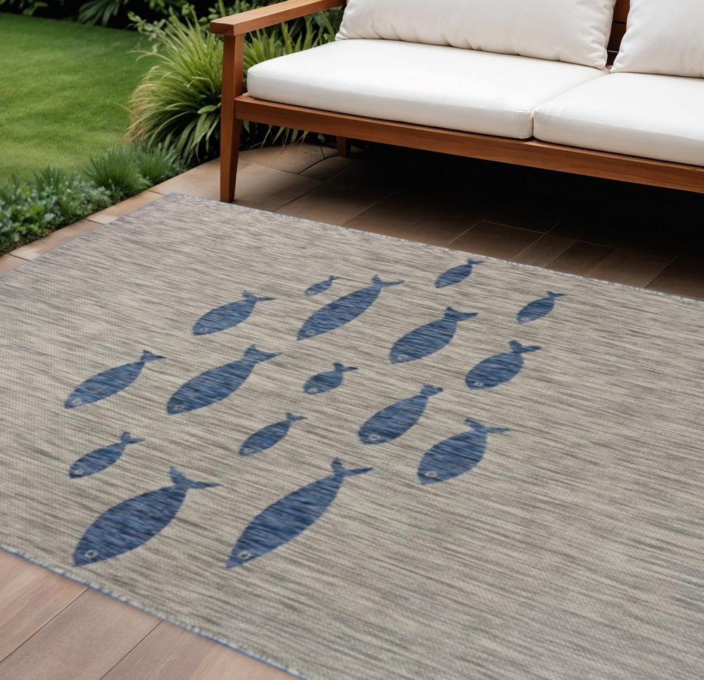 8' X 10' Gray Indoor Outdoor Area Rug