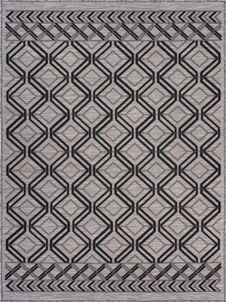 8' X 10' Black And Tan Indoor Outdoor Area Rug
