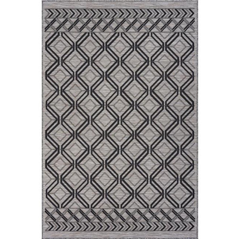 8' X 10' Black And Tan Indoor Outdoor Area Rug