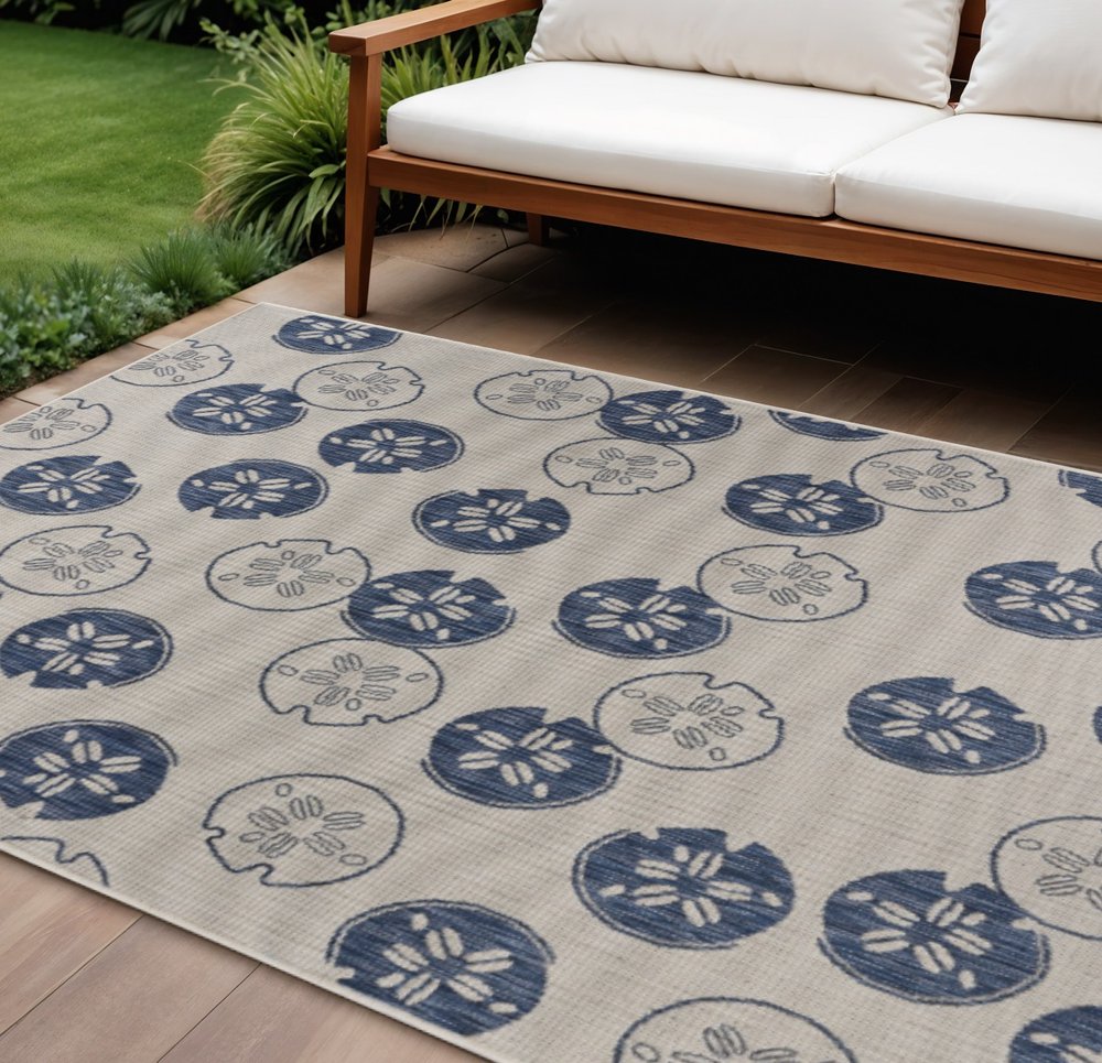 8' X 10' Blue And Gray Indoor Outdoor Area Rug