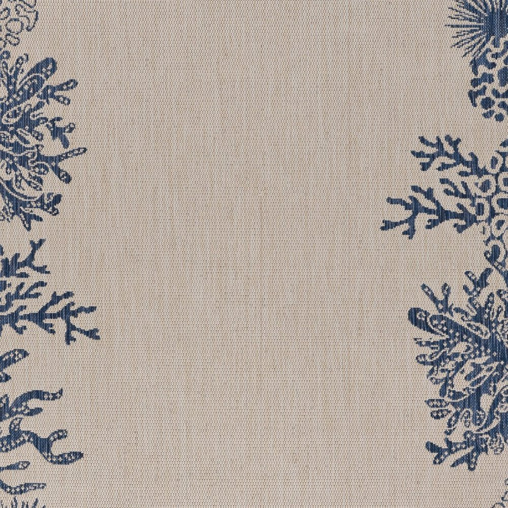 8' X 9' Beige And Blue Coral Indoor Outdoor Area Rug