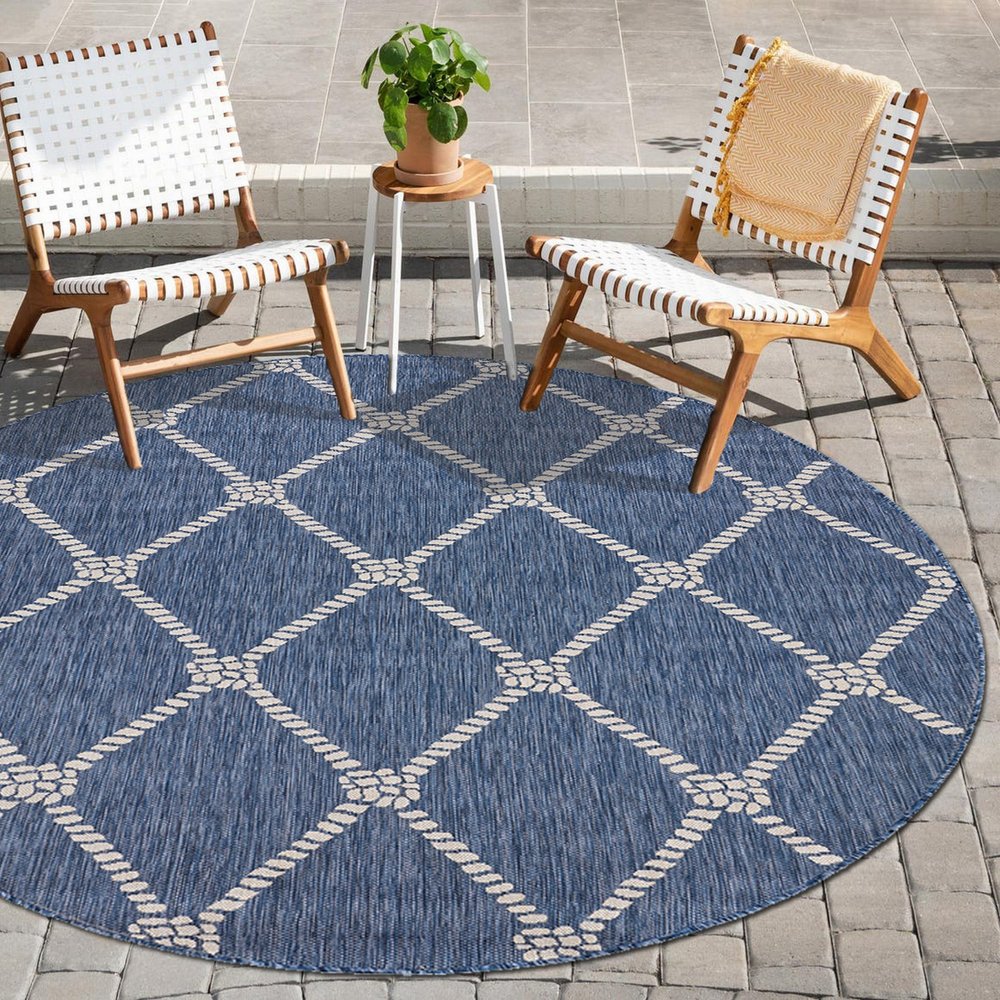 5' X 7' Blue And Gray Indoor Outdoor Area Rug