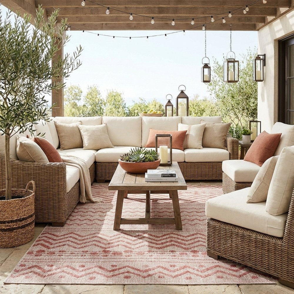 5' X 8' Beige Indoor Outdoor Area Rug