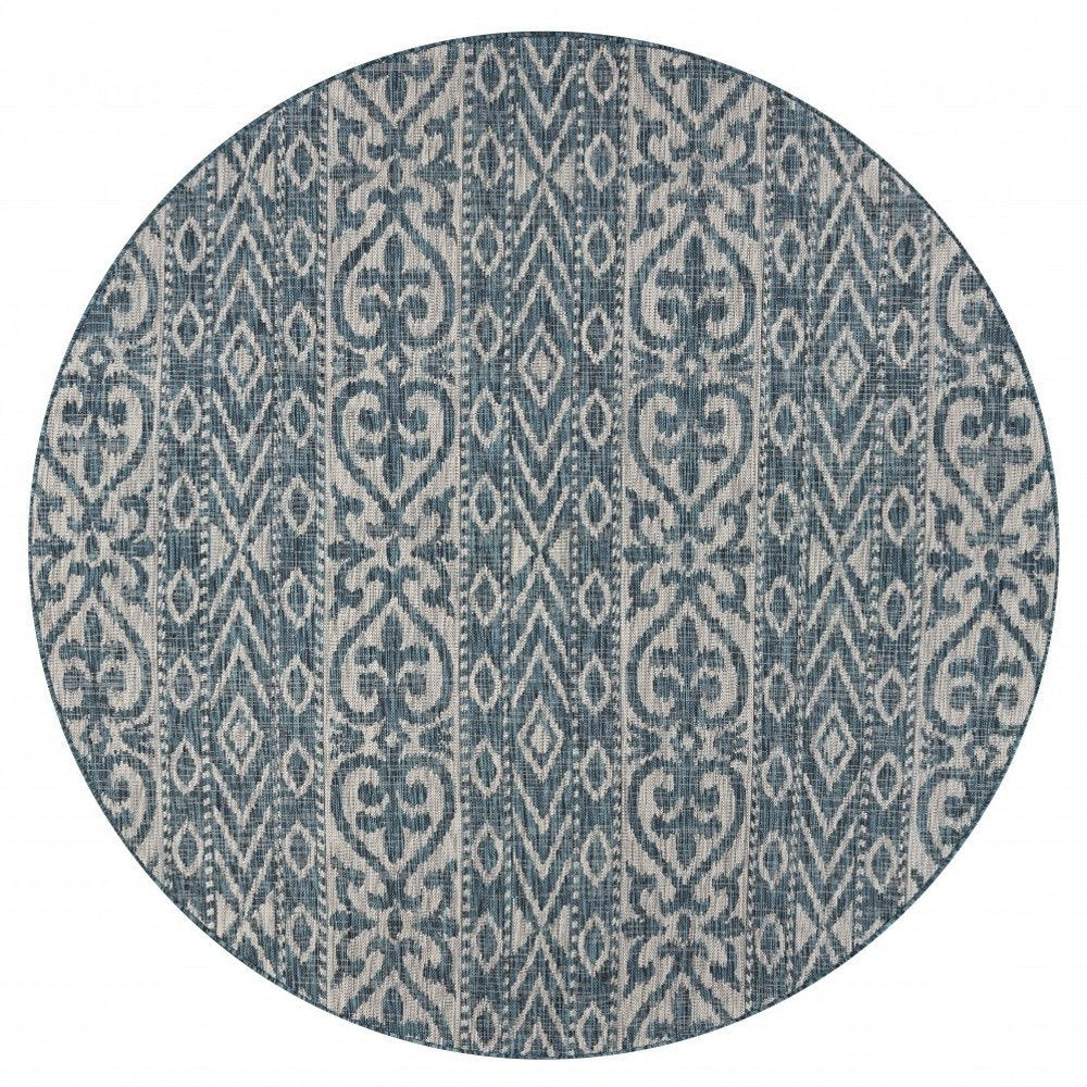 8' X 8' Blue And Gray Round Indoor Outdoor Area Rug