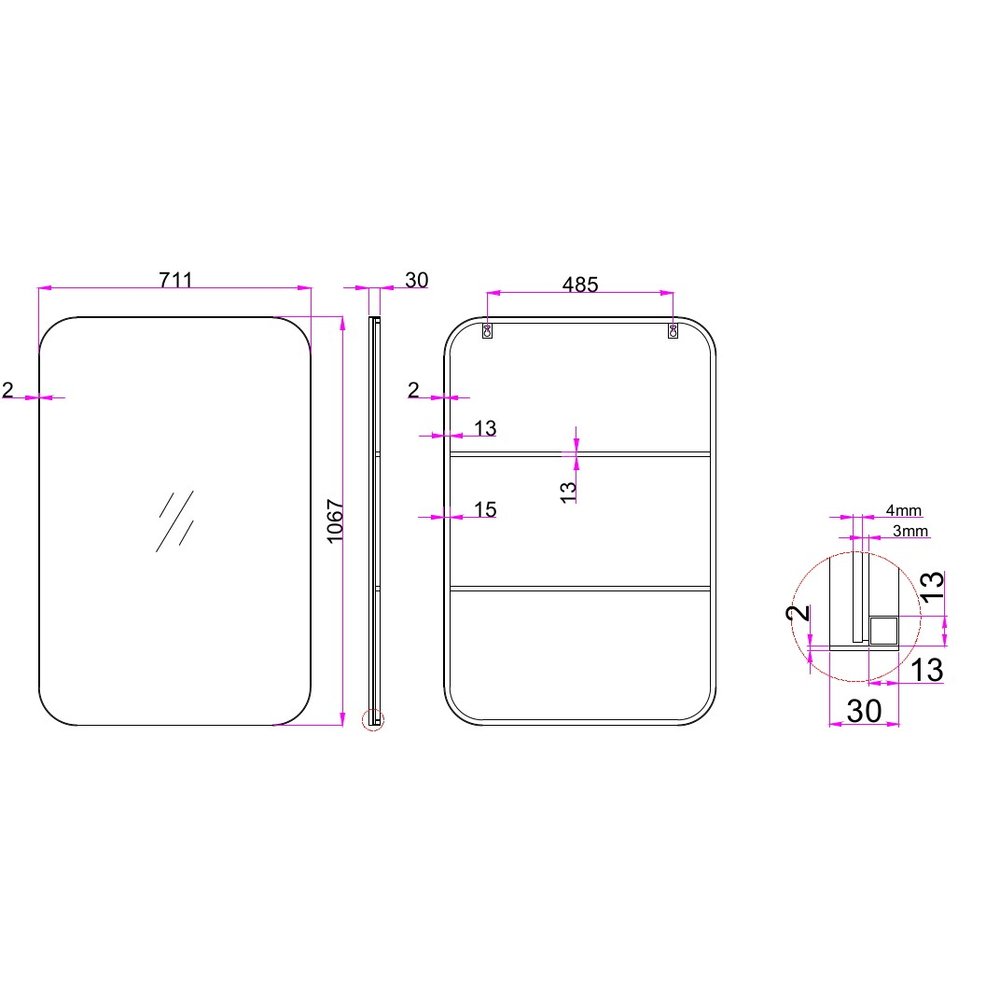 42" Black Metal Framed Accent Mirror